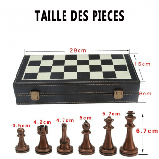Coffret simili cuir du Jeu d'échecs zinc