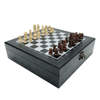 Malette de jeux d'échecs en bois couleur noire