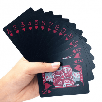 cartes de poker rouge argent et noires en plastique