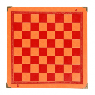 Echiquier rouge orangé avec coins métalliques en simili cuir