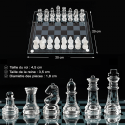 votre jeu d'échecs format 20 x 20 cm en verre givré